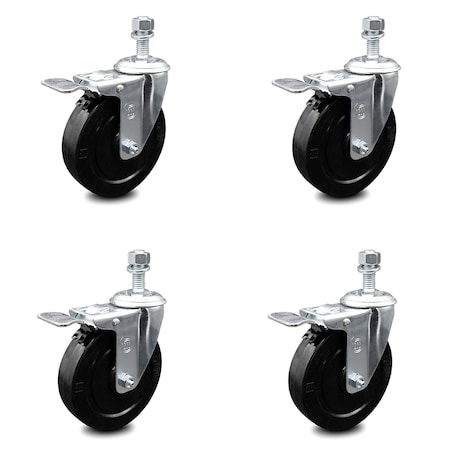 Service Caster 5 Inch Soft Rubber Wheel Swivel 1/2 Inch Stem Caster Set with Total Lock Brake SCC SCC-TSTTL20S514-SRS-121315-4